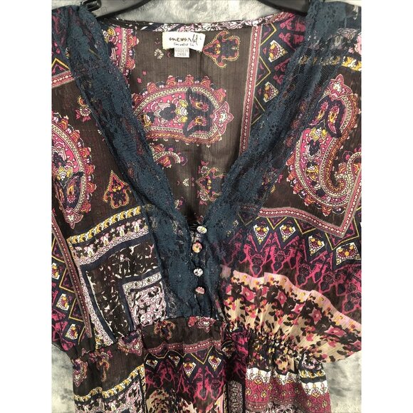 One World Woman's Shirt V-neck Blouse Elastic Waist Short Sleeve Adult Large - Picture 5 of 16